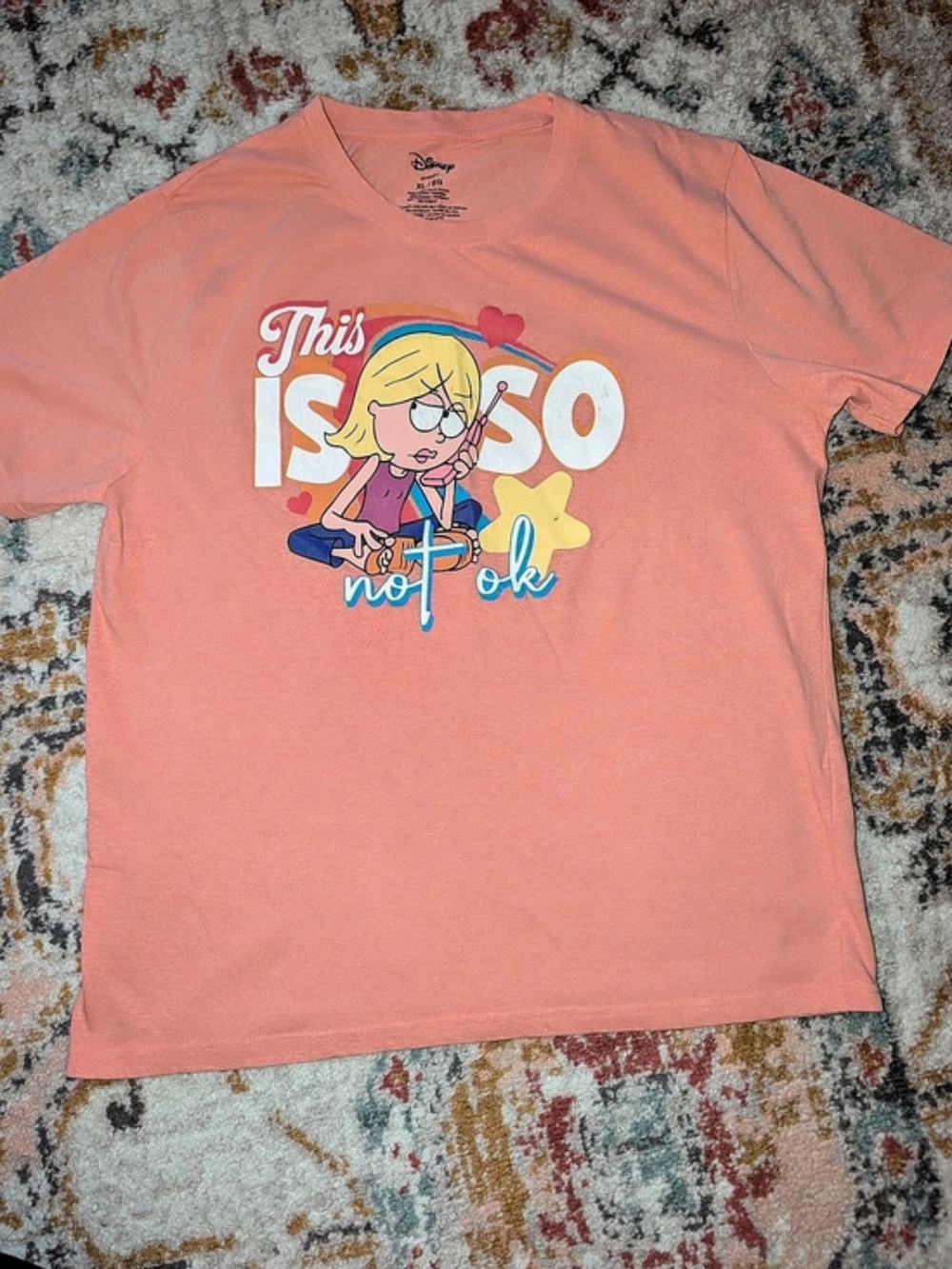Disney Lizzie McGuire Coral This is so not ok graphic tee XL Visible Wear Duff
